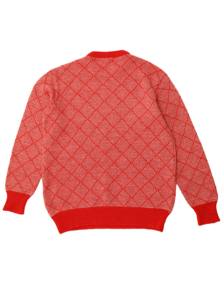 Męski sweter z okrągłym dekoltem w stylu VINTAGE IT 52, duży, czerwony, geometryczny