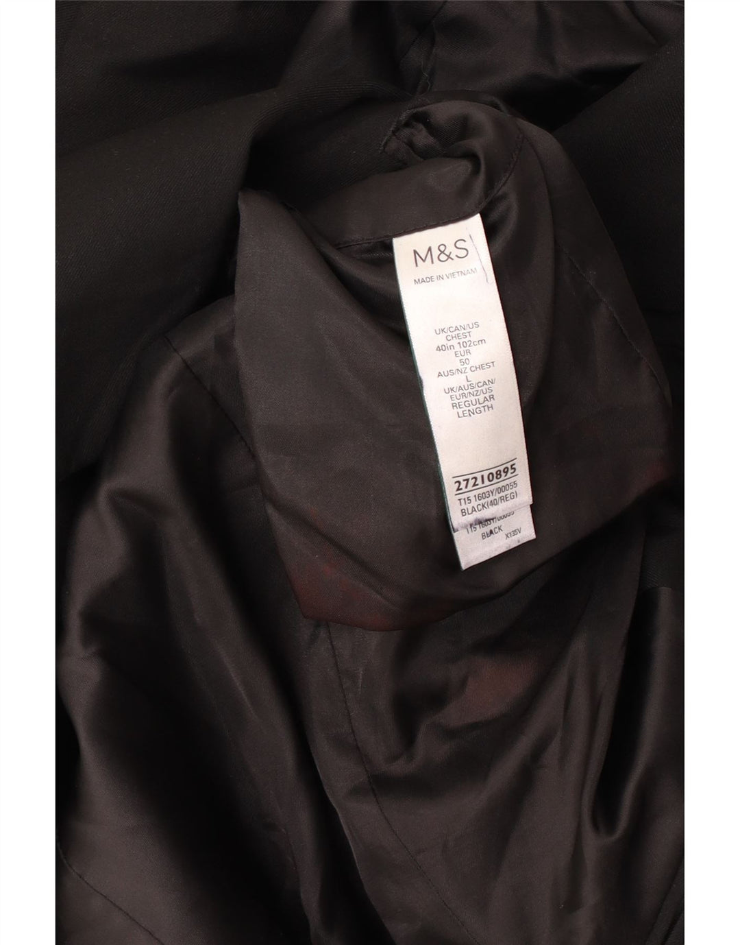 MARKS & SPENCER Męska marynarka zapinana na 2 guziki, UK 40, średni czarny poliester