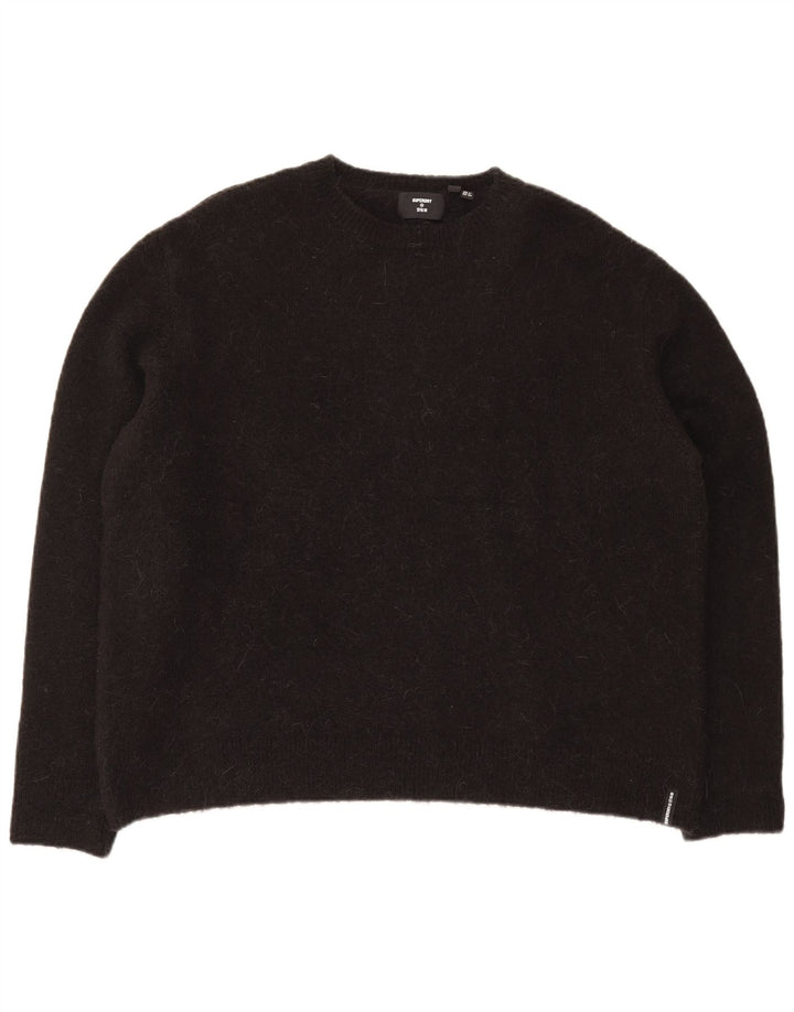 SUPERDRY Womens Oversized Crew Neck Jumper Sweater UK 12 Medium  Black