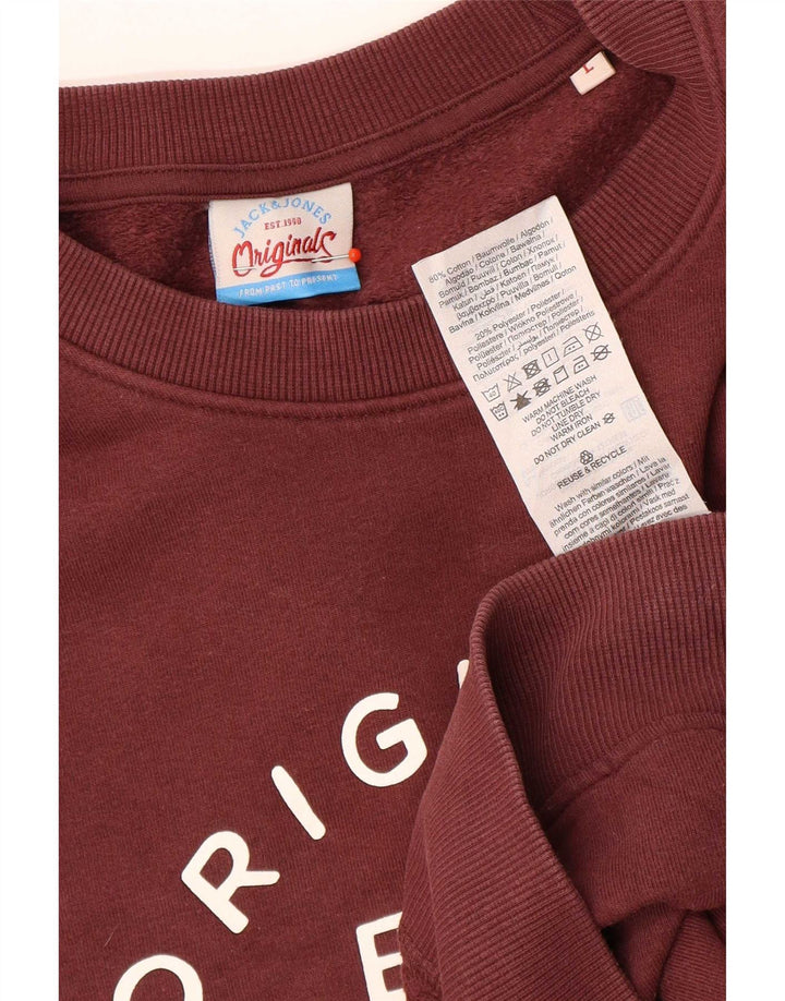 Męski sweter z grafiką Jack & Jones, duży, bordowy, bawełniany