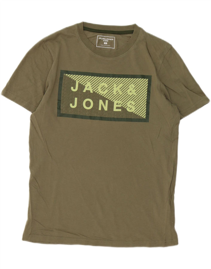 Męska koszulka z grafiką Jack & Jones, średnia, bawełniana khaki