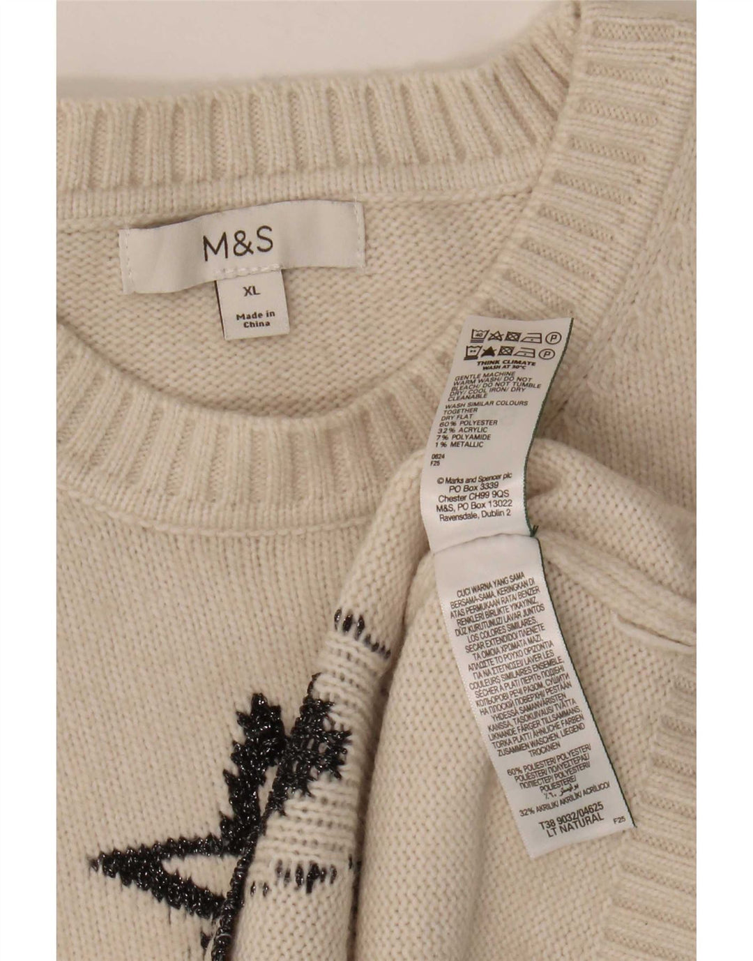 Marks & Spencer Damski sweter z abstrakcyjnym wzorem i okrągłym dekoltem, UK 18 XL B