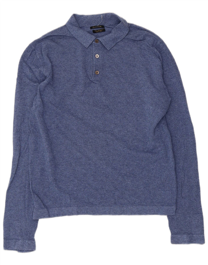 Męska koszulka polo MASSIMO DUTTI z długim rękawem, duża, niebieska, bawełniana