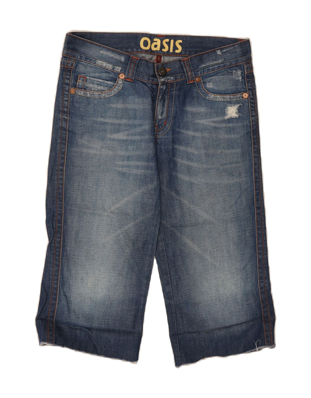 OASIS Womens Distressed Denim Bermuda Shorts US 12 Large W34  Blue Cotton Vintage Oasis and Second-Hand Oasis from Messina Hembry 