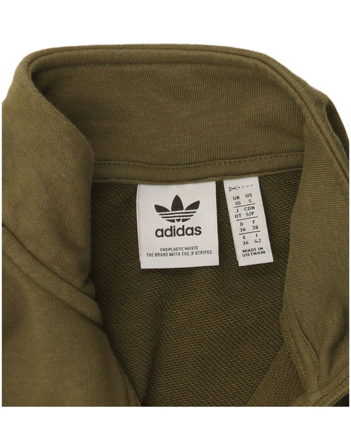 ADIDAS Womens Oversized Zip Neck Sweatshirt Jumper UK 10 Small Khaki