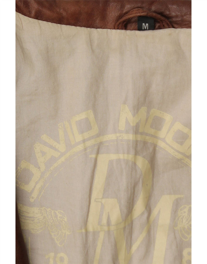 DAVID MOORE Męska kurtka skórzana bomberka UK 38 Średniobrązowa skóra