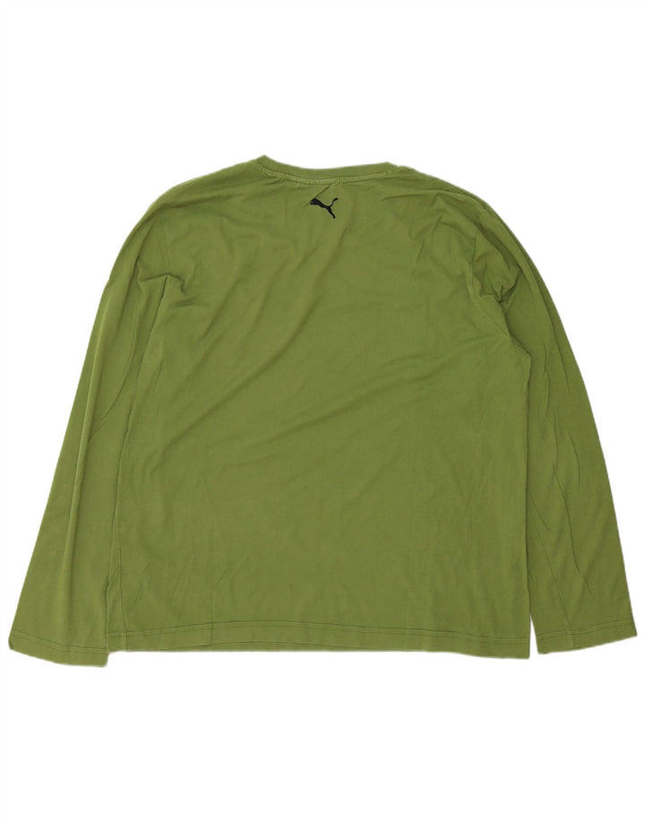 Męski graficzny top Puma z długim rękawem XL, zielony, bawełniany