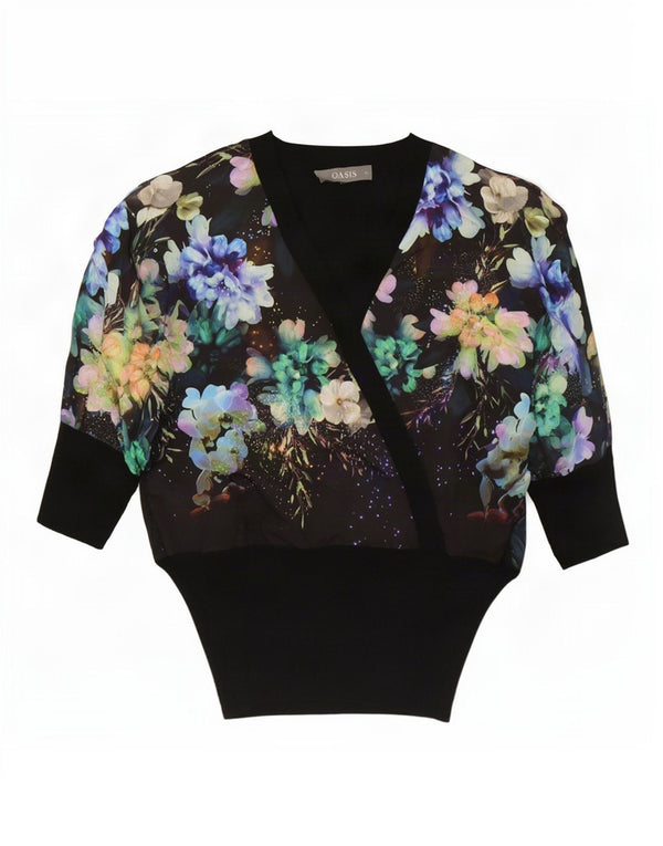 Damska bluzka oversize Oasis UK 6 XS, czarna w kwiaty, wiskoza
