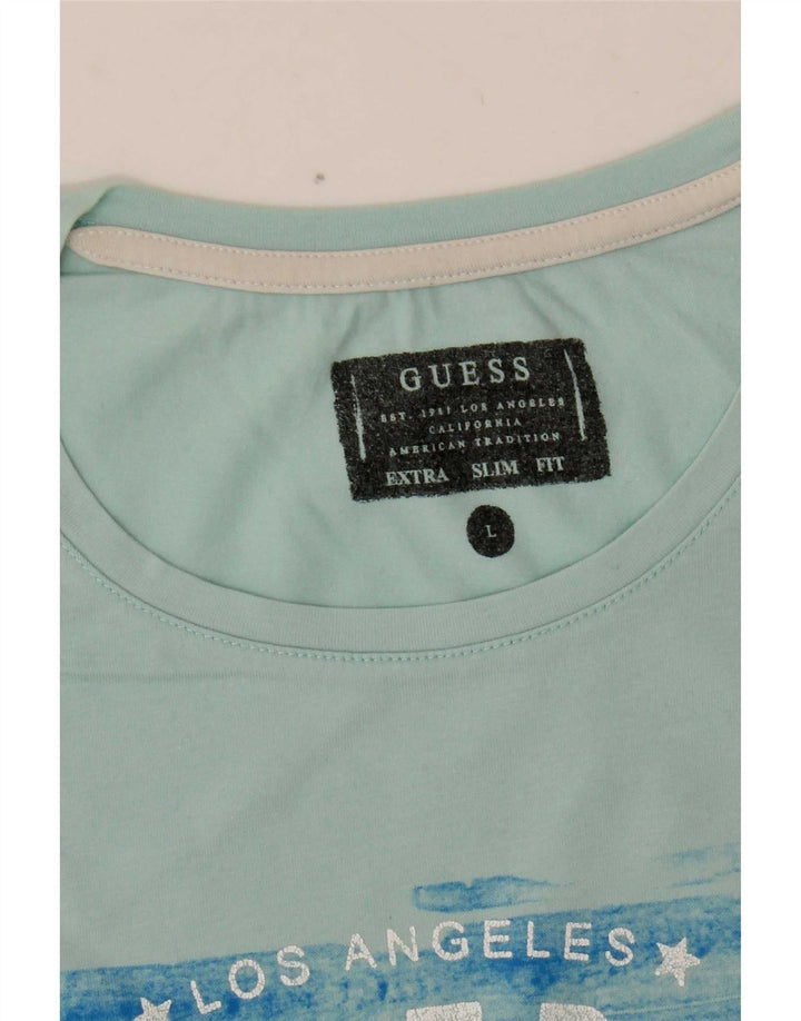 Męska koszulka Guess Extra Slim Graphic Top, duża, niebieska