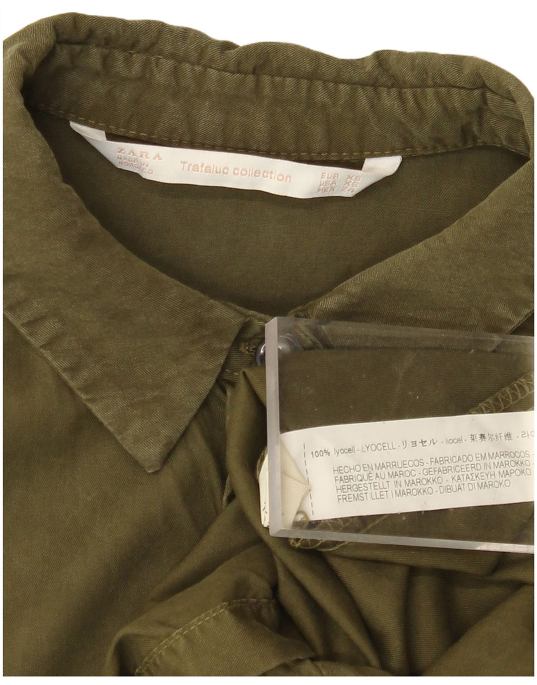 Damska długa koszula oversize ZARA UK 6 XS Khaki Lyocell