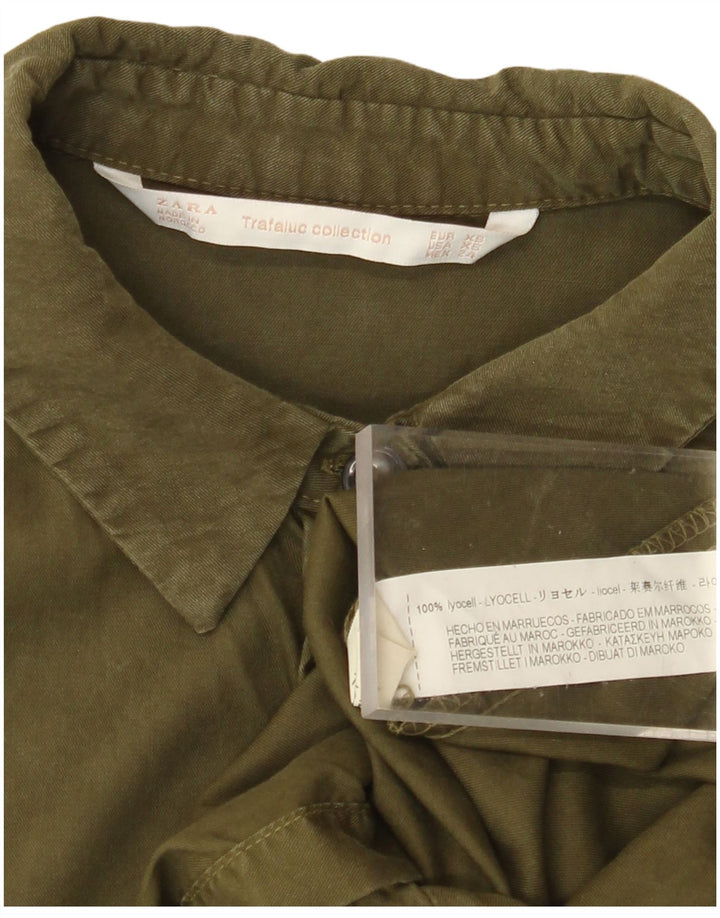 Damska długa koszula oversize ZARA UK 6 XS Khaki Lyocell