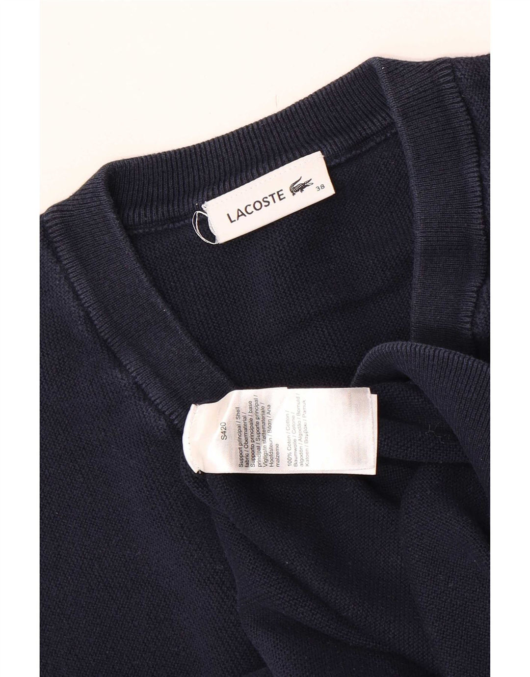 Lacoste Damski sweter z dekoltem w kształcie litery V, rozmiar 38, średni granatowy, bawełniany