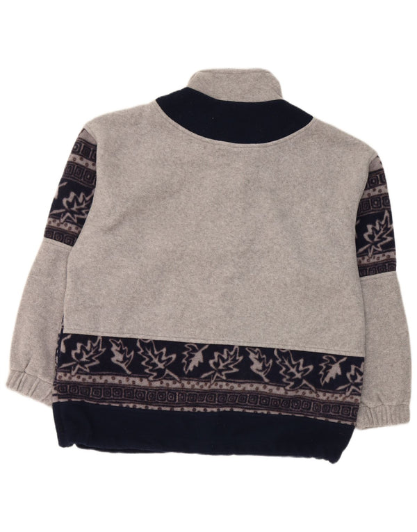 Męski sweter polarowy z zamkiem błyskawicznym w stylu vintage, duży, szary, kwiatowy poliester