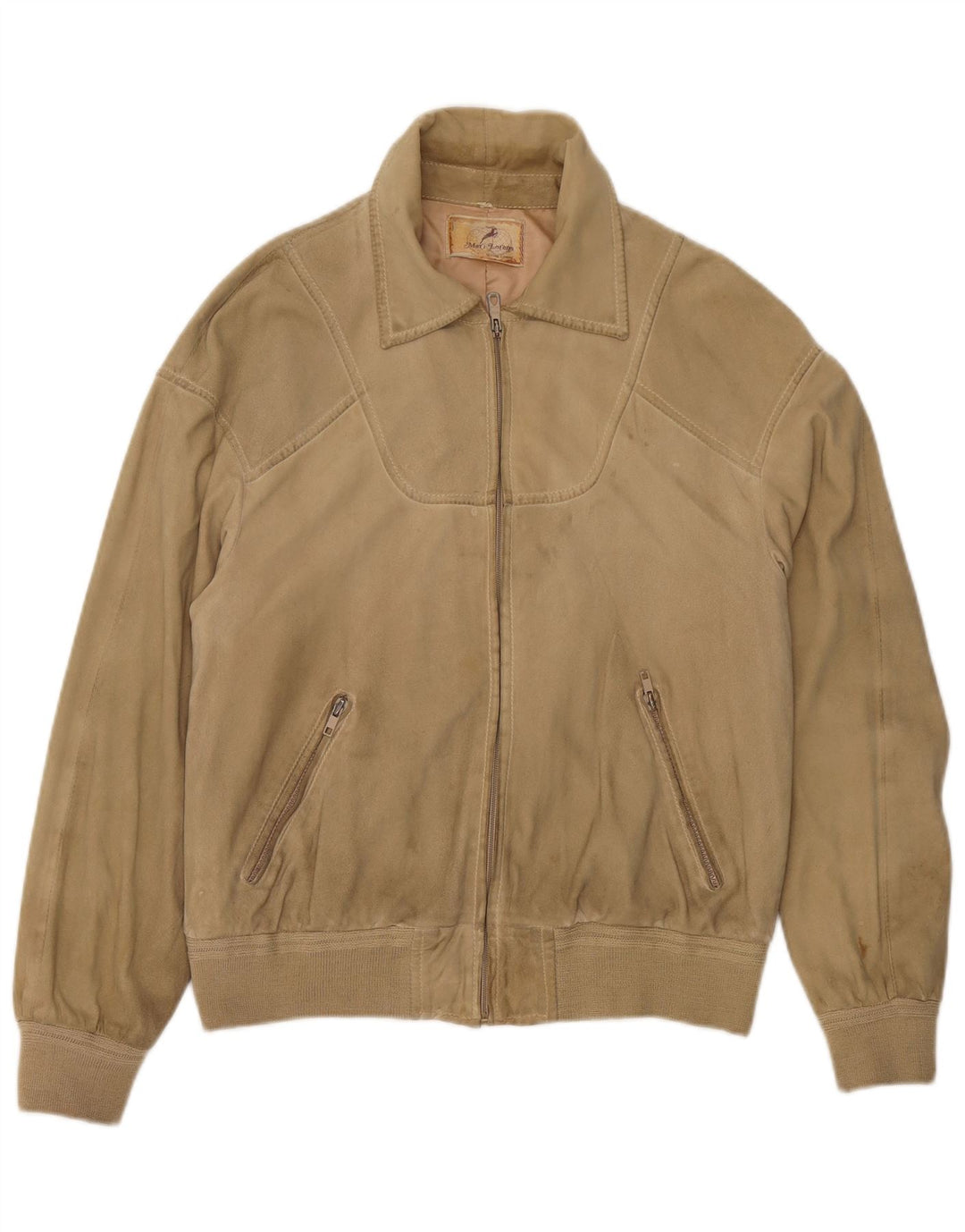 Vintage męska zamszowa kurtka bomber UK 38 średni beż