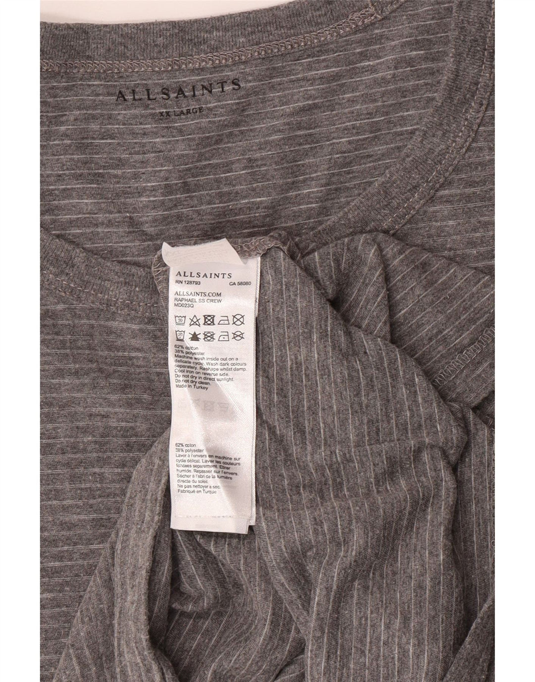 T-shirt męski ALL SAINTS 2XL, szary, bawełniany w paski
