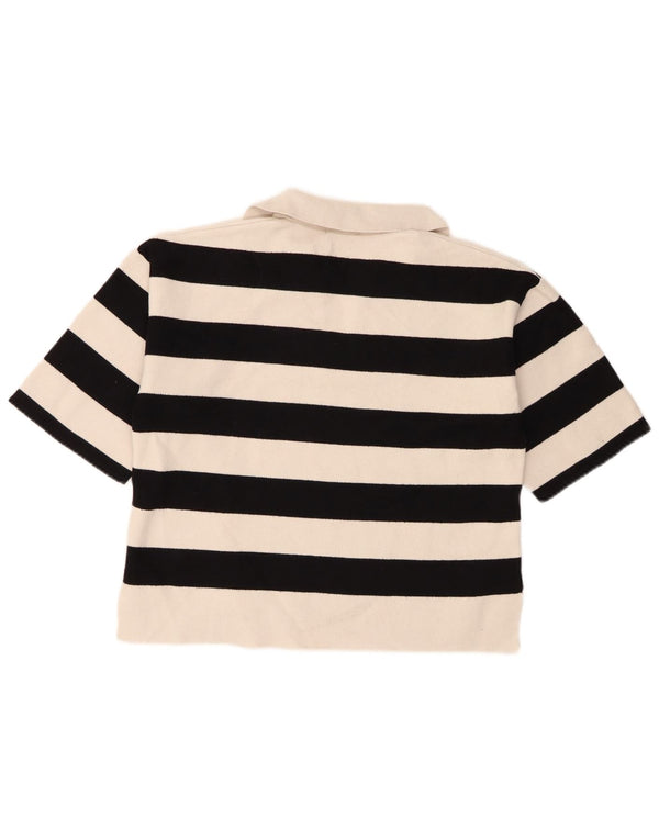 Damska koszulka polo oversize Massimo Dutti Crop UK 10 w małe białe paski