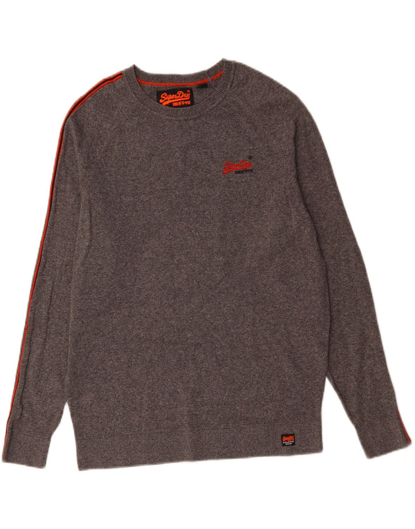 SUPERDRY Damski sweter z dekoltem w łódkę UK 16, duży, szary, bawełniany w plamki