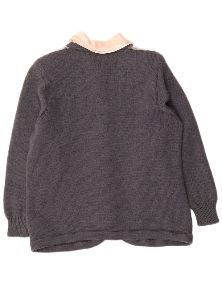 Sweter damski w stylu vintage, UK 12, średnioszary, geometryczny, wełniany