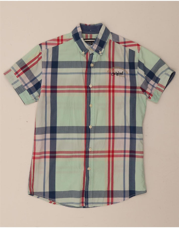 Męska koszula z krótkim rękawem Jack & Jones w małą zieloną kratę