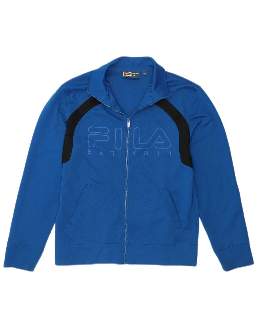 FILA Mens Graphic Tracksuit Top Jacket Small Blue Colourblock Polyester