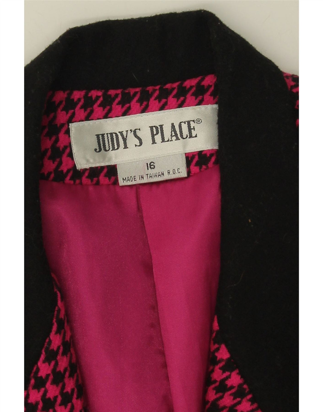 VINTAGE Womens 1 Button Blazer Jacket UK 16 Large Pink Houndstooth Vintage Vintage and Second-Hand Vintage from Messina Hembry 