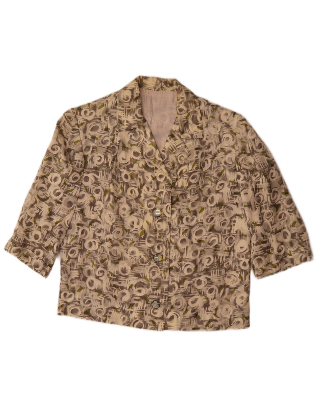 Dwuczęściowy zestaw damski w stylu vintage z abstrakcyjnym wzorem, rękawem 3/4, UK 12, średni szary