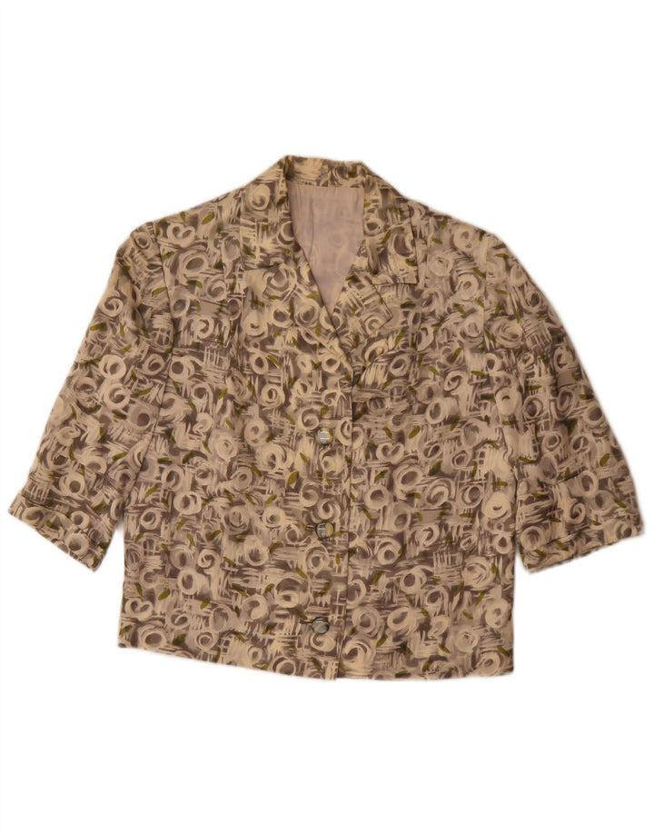 Dwuczęściowy zestaw damski w stylu vintage z abstrakcyjnym wzorem, rękawem 3/4, UK 12, średni szary