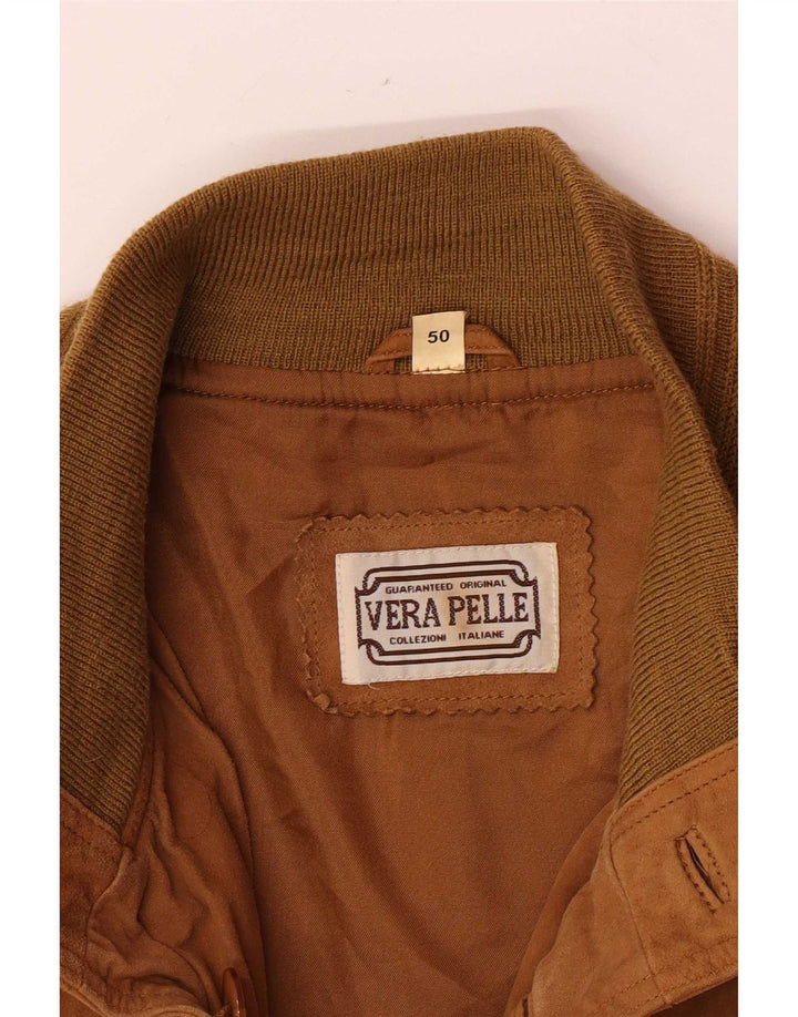 Vintage męska kurtka bomberka zamszowa IT 50 duża brązowa skórzana retro