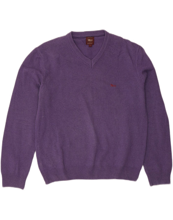 Marlboro Classics Męski sweter z dekoltem w kształcie litery V, duży, fioletowy, wełniany