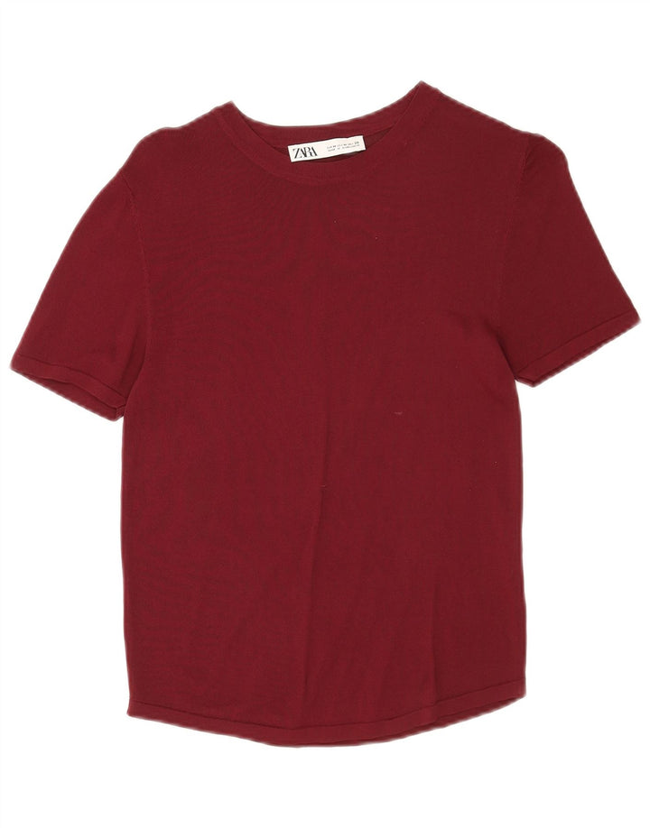 T-shirt damski Zara Top UK 12 Średni bordowy wiskoza