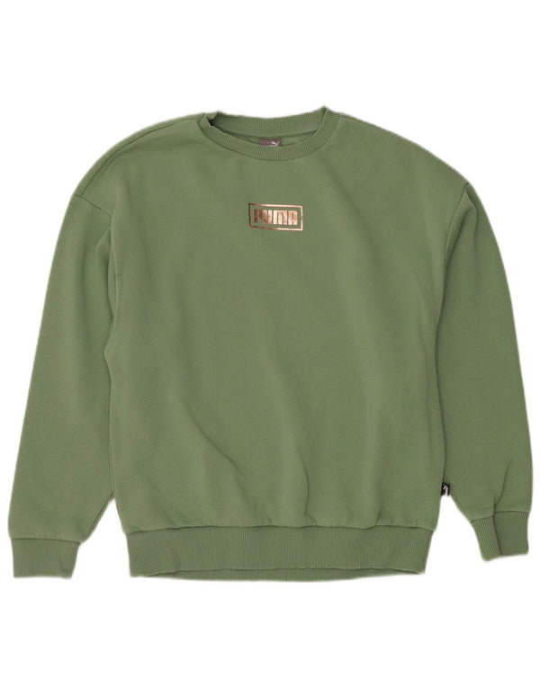 Damska bluza z grafiką Puma, sweter UK 10, mała, zielona bawełna