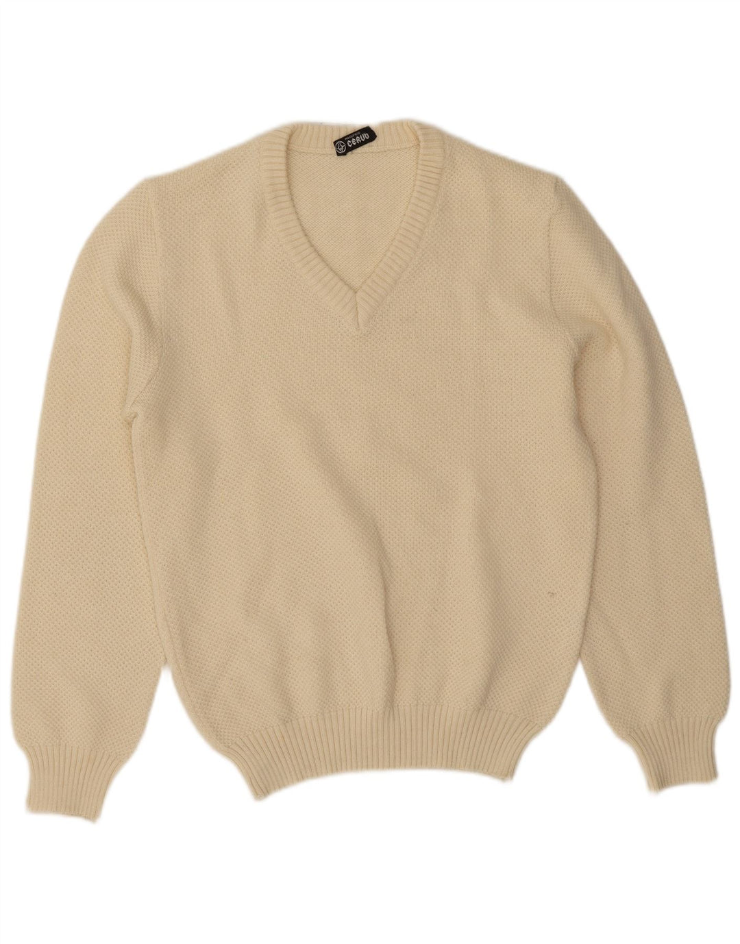 Vintage męski sweter z dekoltem w kształcie litery V IT 50 średni złamanej bieli