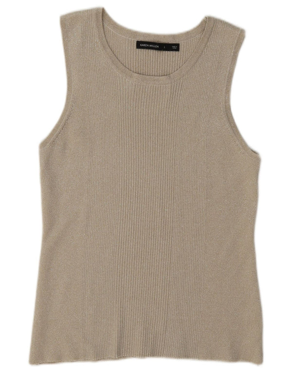 Karen Millen Womens Vest Top UK 14 Large Beige Flecked Viscose