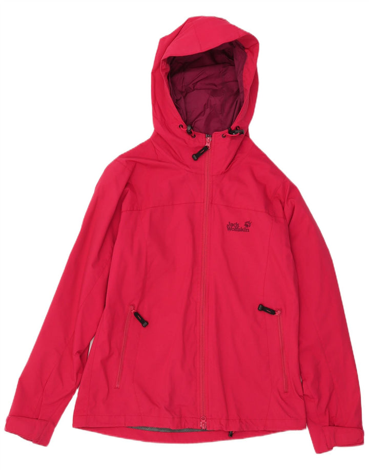 Damska kurtka przeciwdeszczowa Jack Wolfskin z kapturem UK 12/14 Średnioróżowy poliamid