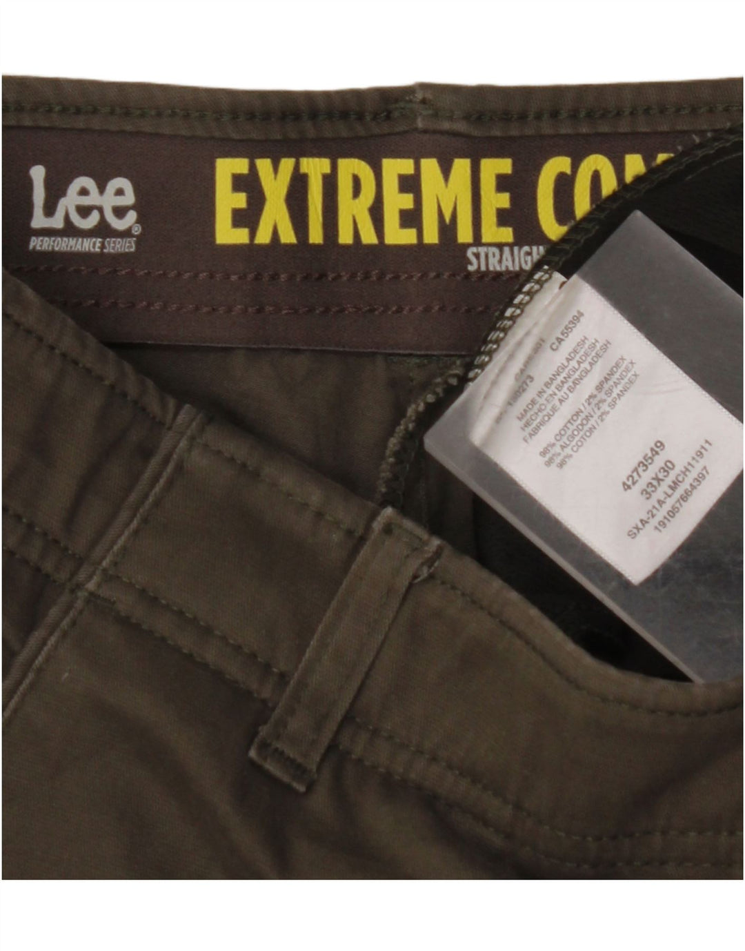Męskie proste spodnie chino LEE Extreme Comfort W33 L30, bawełna khaki