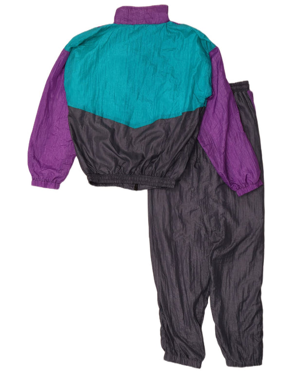 Vintage męski luźny krój, pełny dres, mały czarny nylon z blokami kolorów