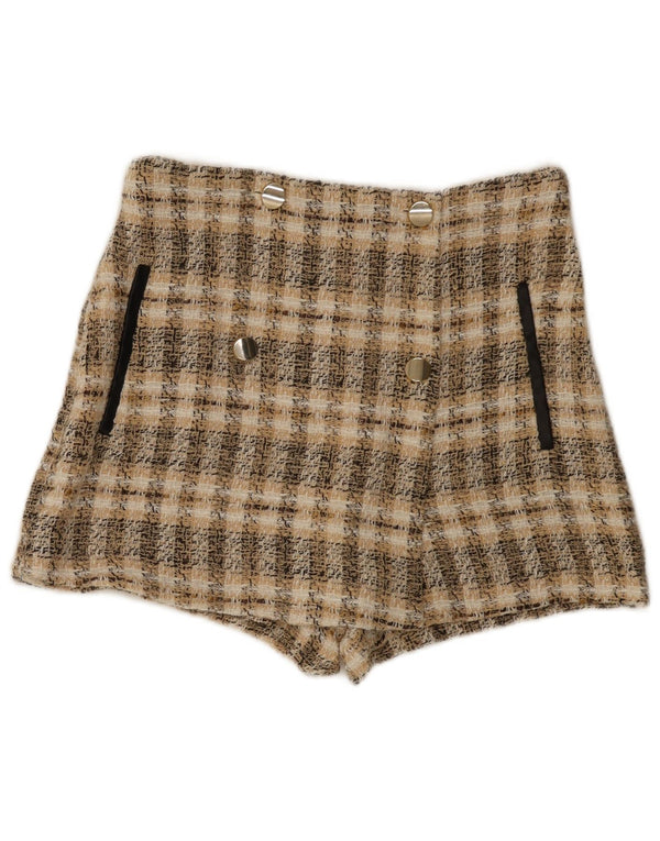 Zara Womens Casual Shorts Medium W28 Brown Check Polyester