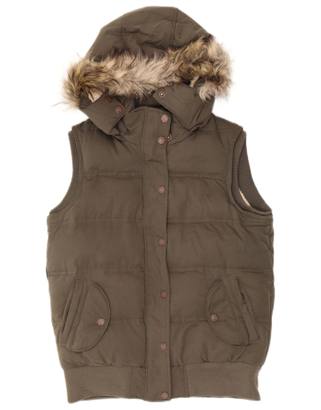 Damska kamizelka z kapturem, oversize, wyściełana Fat Face, UK 10, mała, khaki, poliester