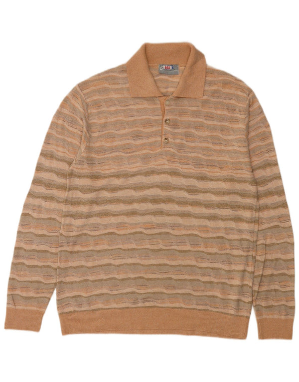 Męski sweter w stylu vintage, sweter polo, średni, pomarańczowy, akrylowy w paski