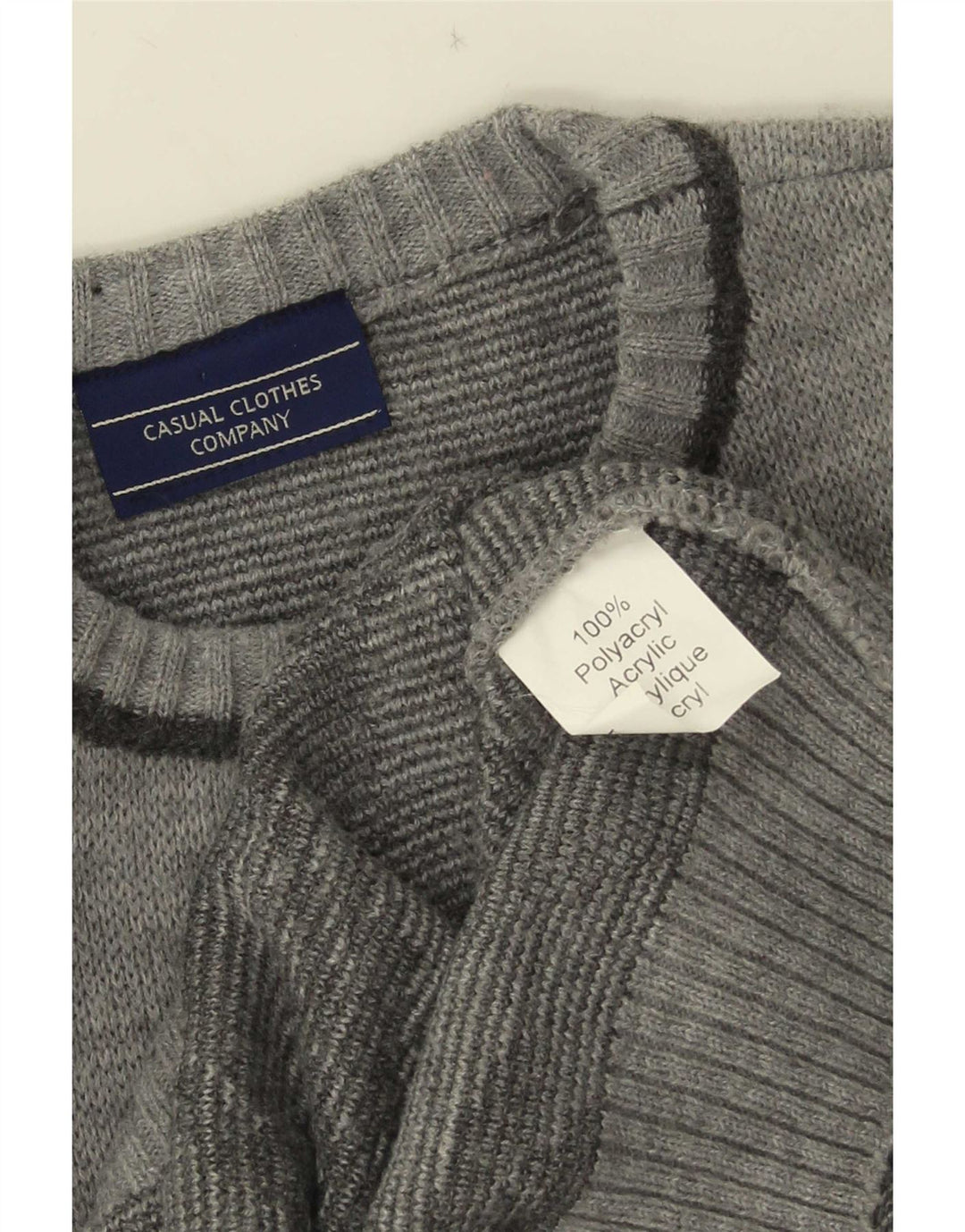 Męski sweter w stylu vintage z wycięciem pod szyją, duży, szary, poliakrylowy