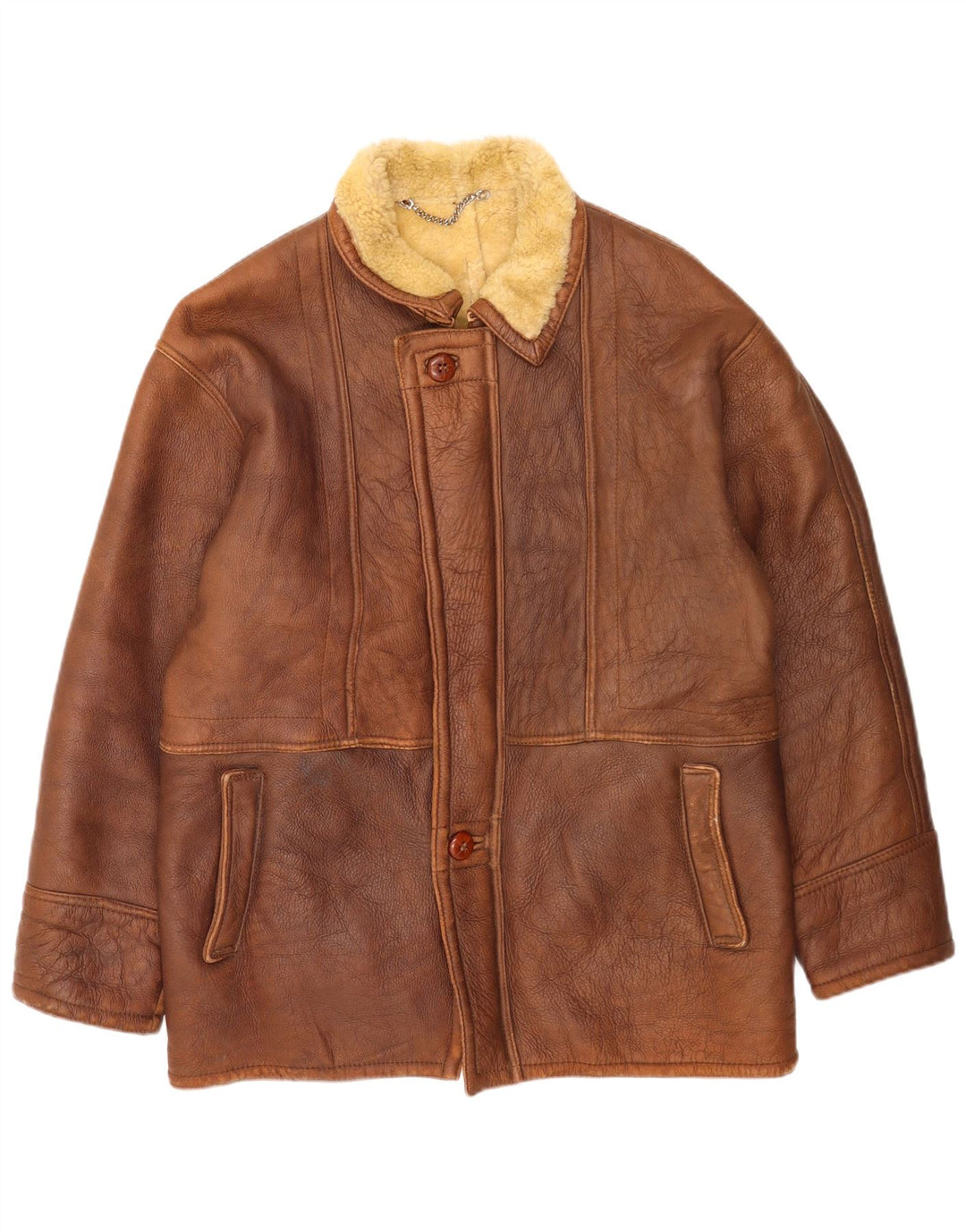 Vintage męska kurtka shearling UK 38 średni brąz