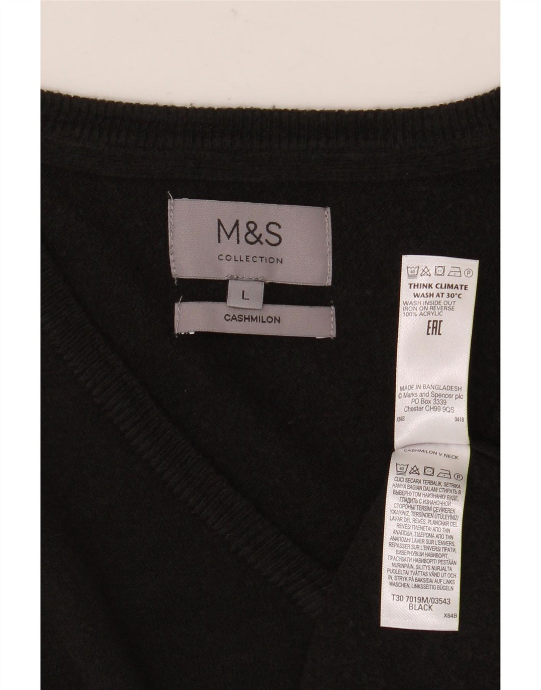 Marks & Spencer Męski sweter z dekoltem w kształcie litery V, duży, czarny, akrylowy