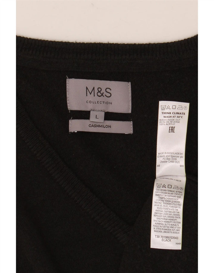 Marks & Spencer Męski sweter z dekoltem w kształcie litery V, duży, czarny, akrylowy