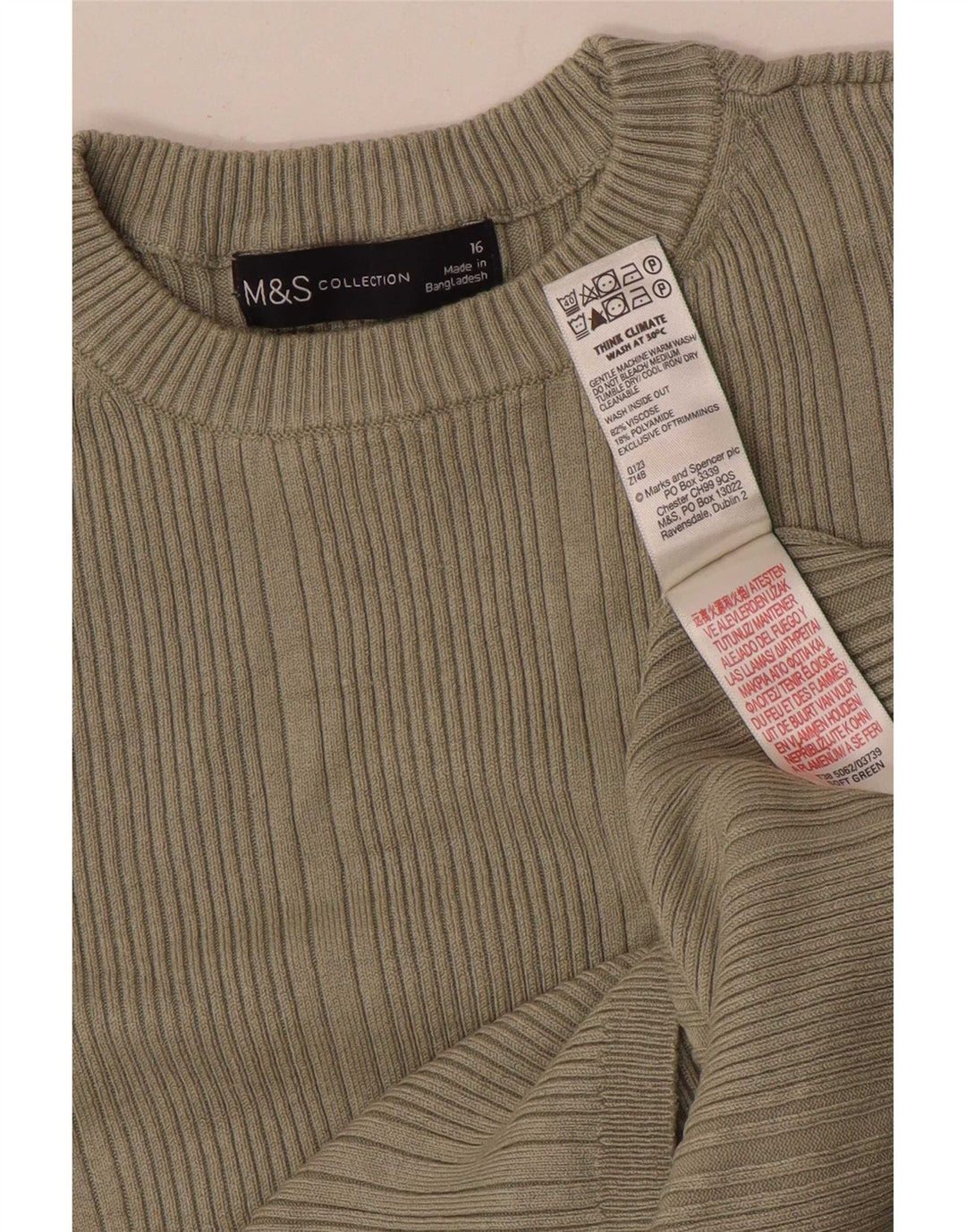 Marks & Spencer Damski top z długim rękawem, UK 16, duży, wiskoza khaki