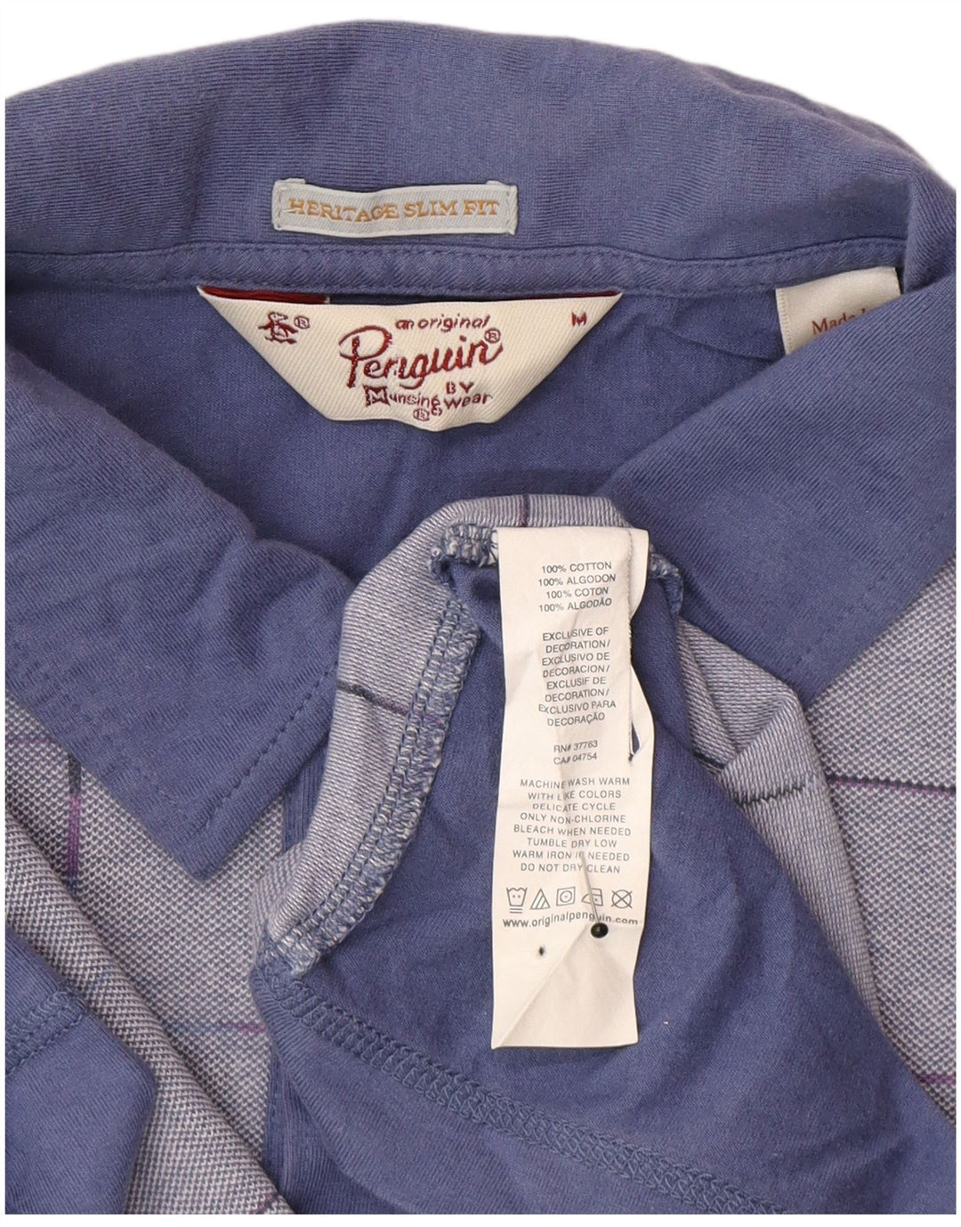 Męska koszulka polo Penguin Heritage Slim Fit, bawełniana w średnią niebieską kratkę