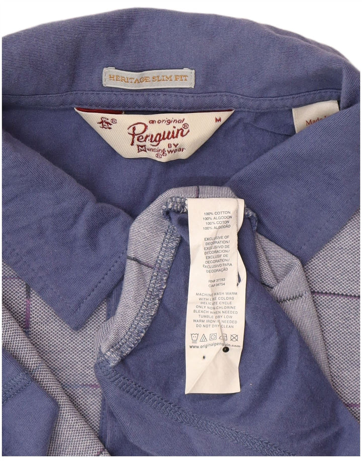 Męska koszulka polo Penguin Heritage Slim Fit, bawełniana w średnią niebieską kratkę