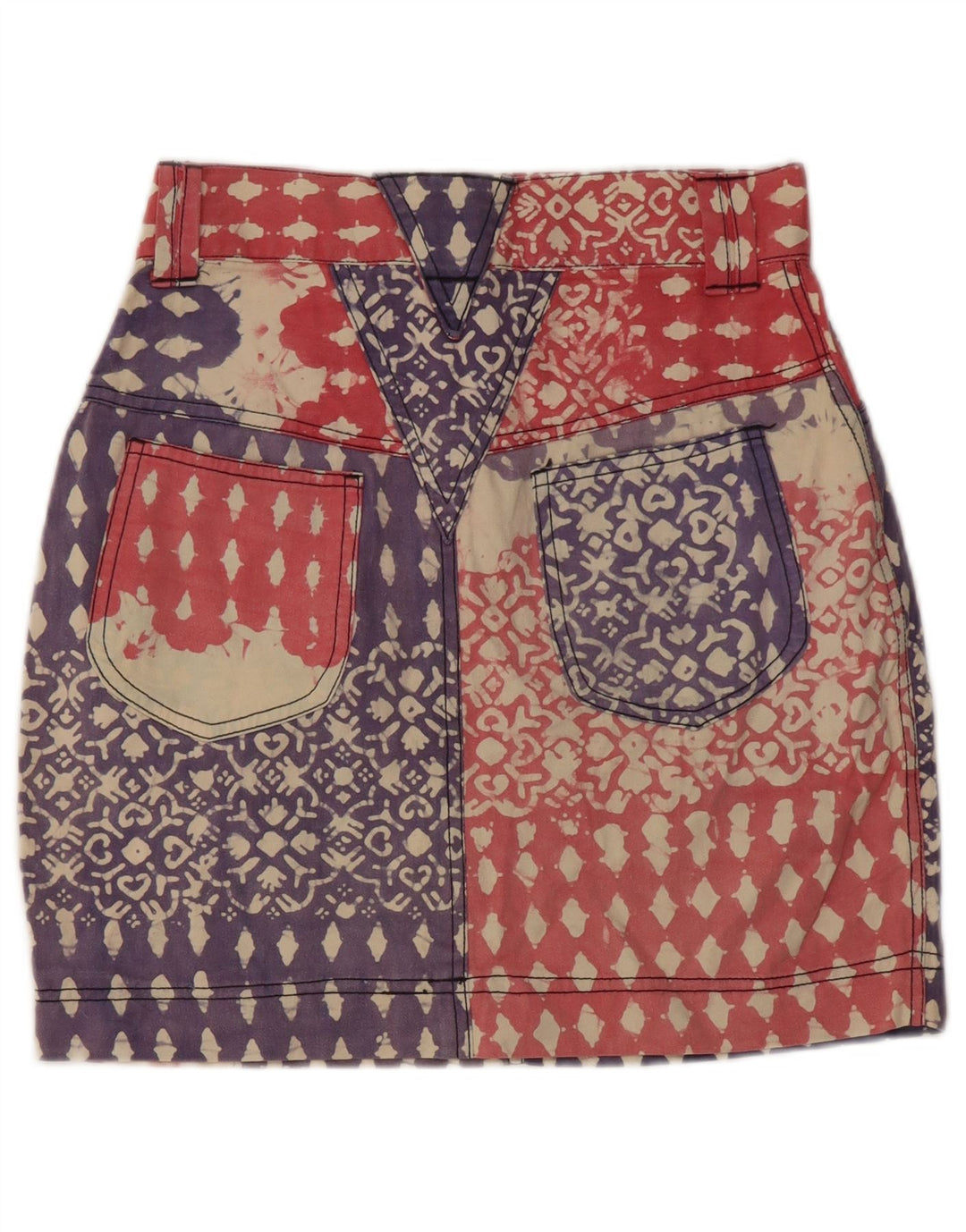 Vintage damska spódnica ołówkowa z abstrakcyjnym wzorem, duża, niebieska bawełna W28