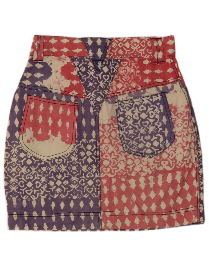 Vintage damska spódnica ołówkowa z abstrakcyjnym wzorem, duża, niebieska bawełna W28