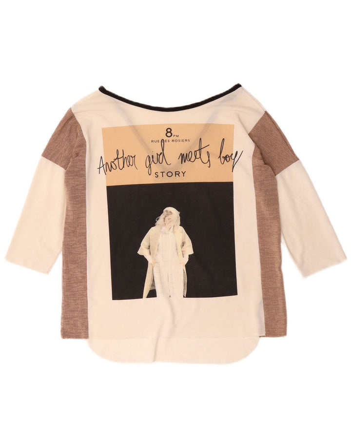 Damski top oversize z grafiką Zara z rękawem 3/4, UK 10, mały, biały