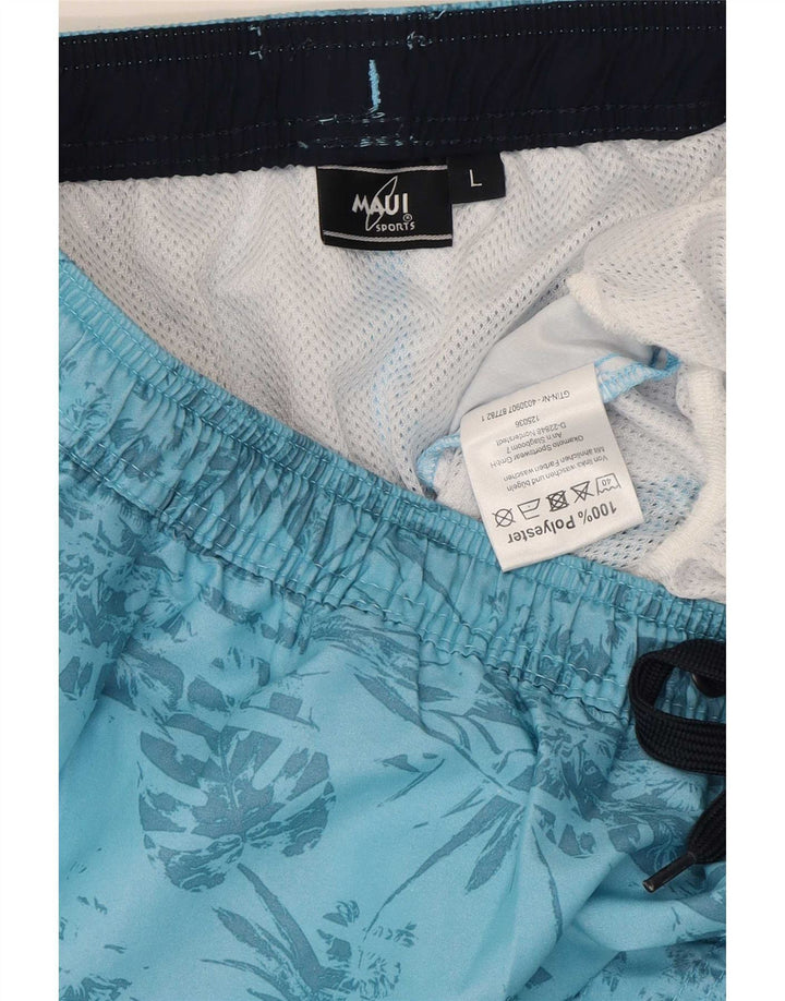 Męskie spodenki kąpielowe w stylu vintage, duży niebieski kwiatowy poliester